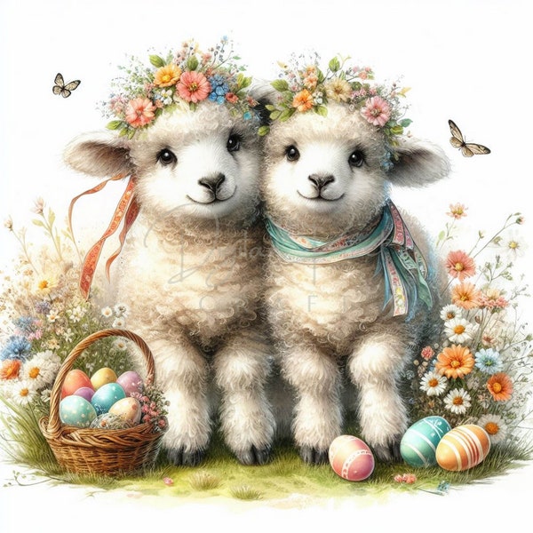 Sheep Flower Easter Egg Clipart, 9 High Quality JPGs, Lamb Clipart, Digital Planner, Junk Journaling, Watercolor Clipart, Digital Download
