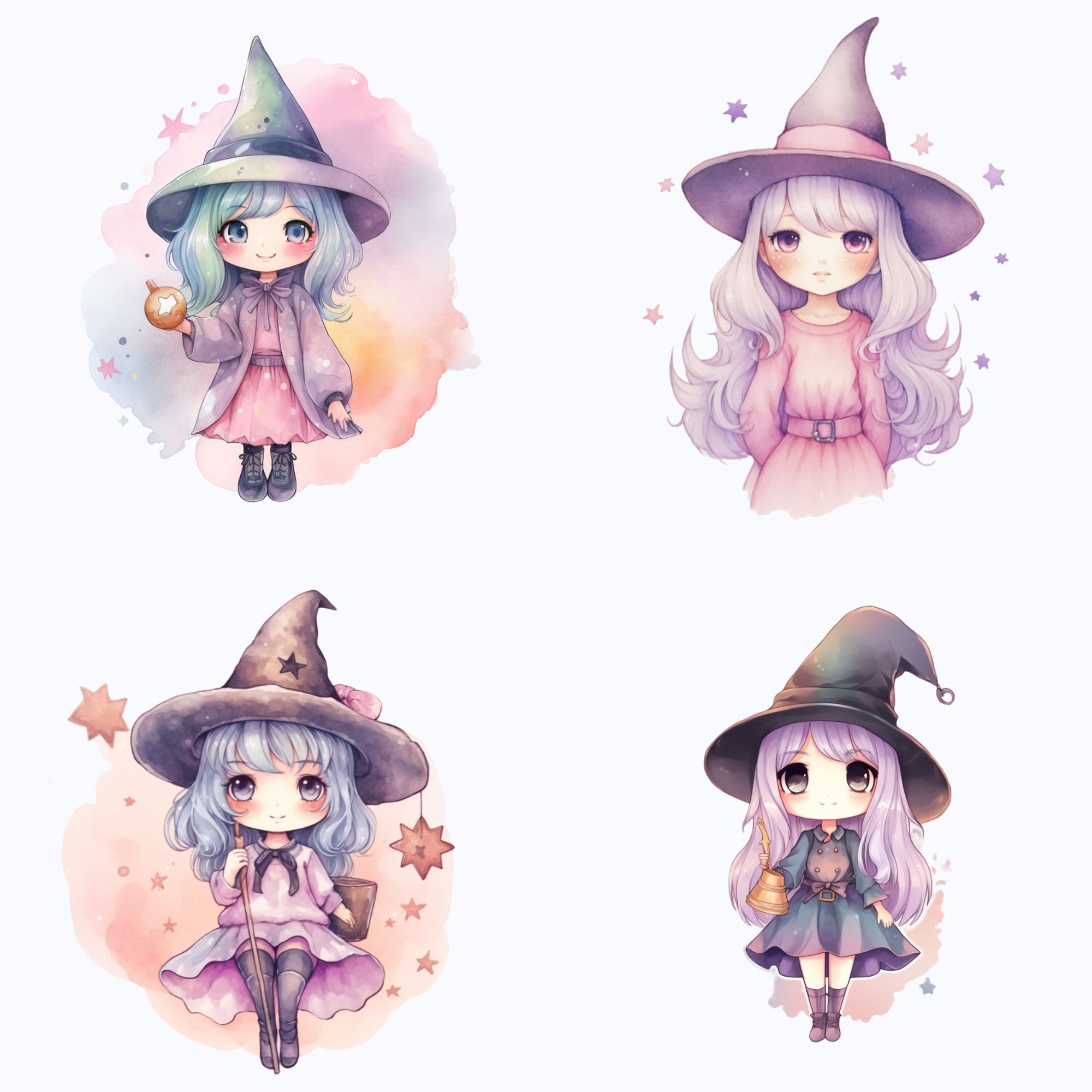 Watercolor Witches PNG Transparent Clipart Bundle Witch - Etsy