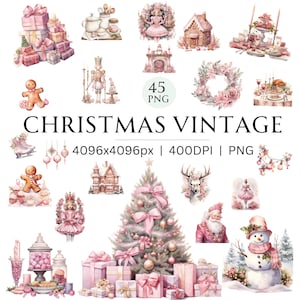 Aquarel kerst clipart bundel, PNG bundel, XMAS Collection, vinatge, kerstman, rendieren sneeuwpop voor commercieel gebruik Instant Download