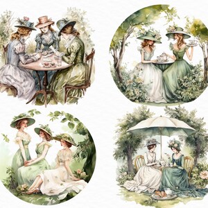 Watercolor Garden Tea Party Clipart PNG Bundle Cottagecore Romantic Clipart Planner Girl PNG transparent File Digital Download Scrapbooking image 4
