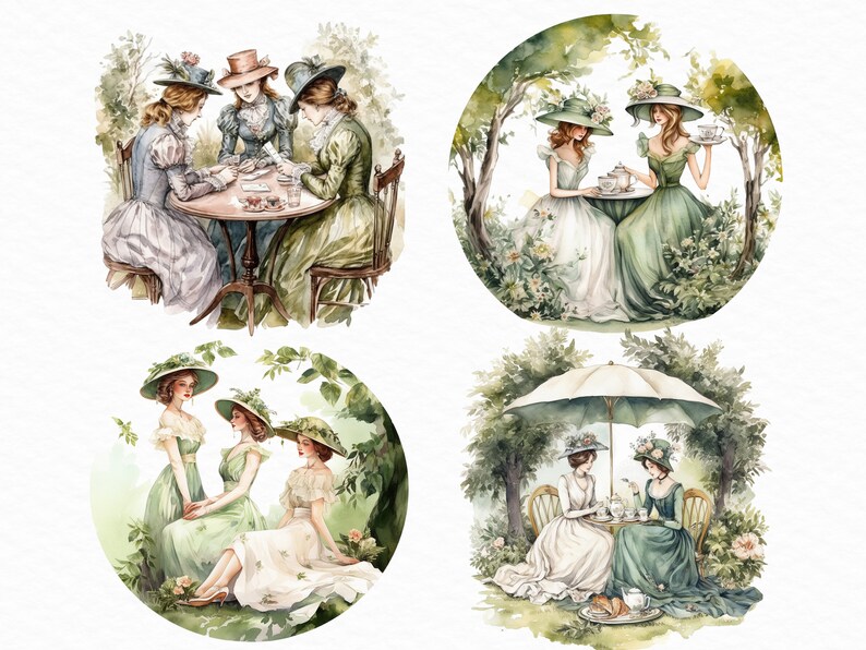 Watercolor Garden Tea Party Clipart PNG Bundle Cottagecore Romantic Clipart Planner Girl PNG transparent File Digital Download Scrapbooking image 4