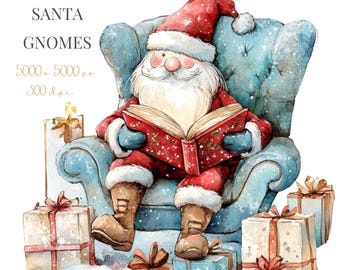 Cozy Santa Christmas Gnome Clipart Bundle – 40 Cute Watercolor Holiday PNGs for Cards, Stickers, Sublimation, DIY Gifts