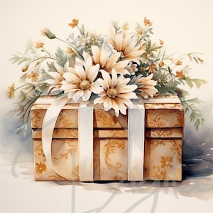 Shabby Chic Gift Box Flower Clipart Bundle ,14 High Quality JPGs,Watercolor Rose,Vintage Clipart,Digital Download,Commercial Use Card Making