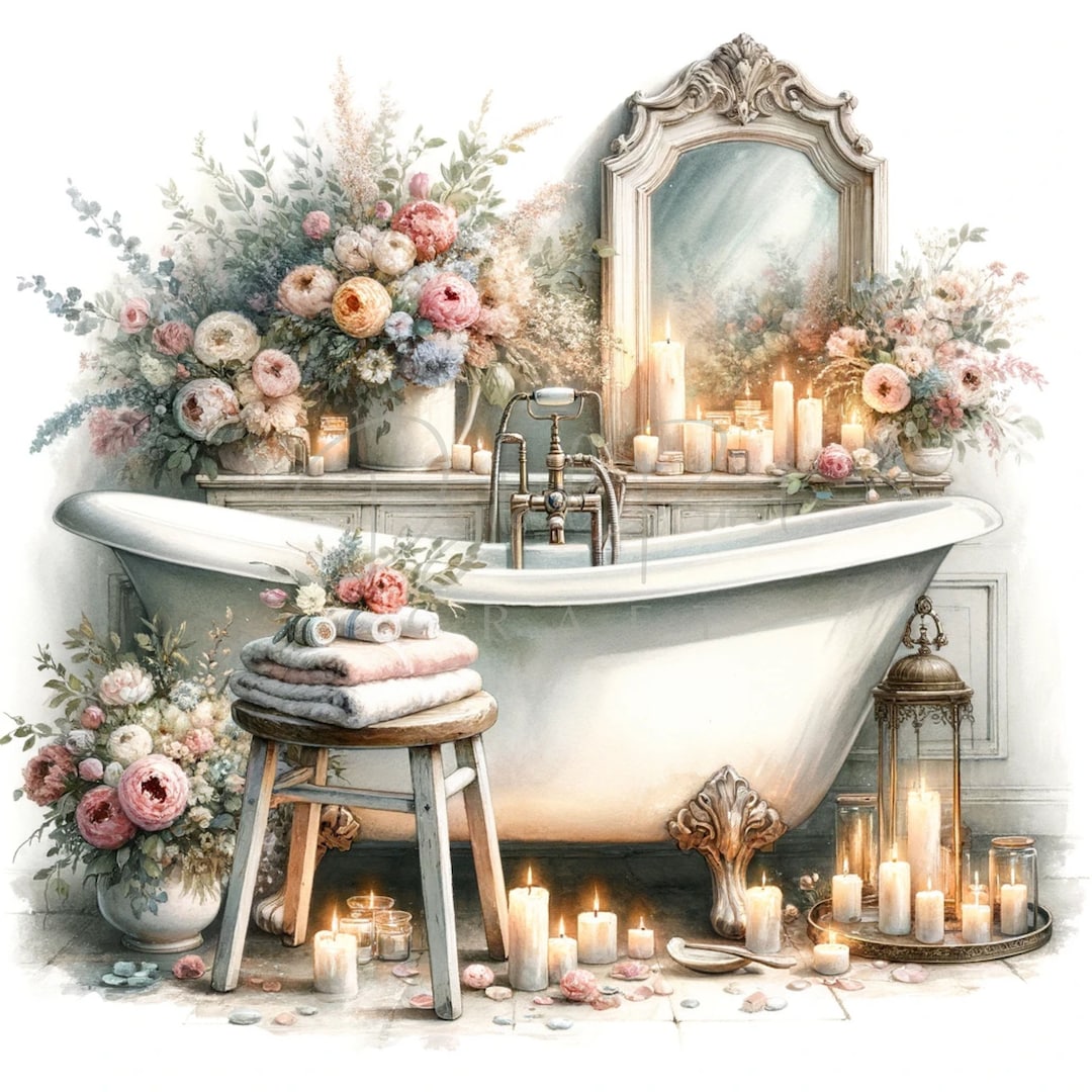 Shabby Chic Bathroom Clipart, House Interiour, 10 High Quality Jpgs ...