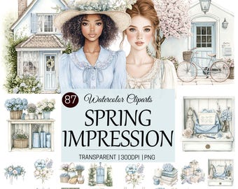 Spring Clipart, Springtime Illustration, Watercolor Floral Spring, Spring Season, Spring Scenes, Digital Stickers, Scrapbook, Commercial Use