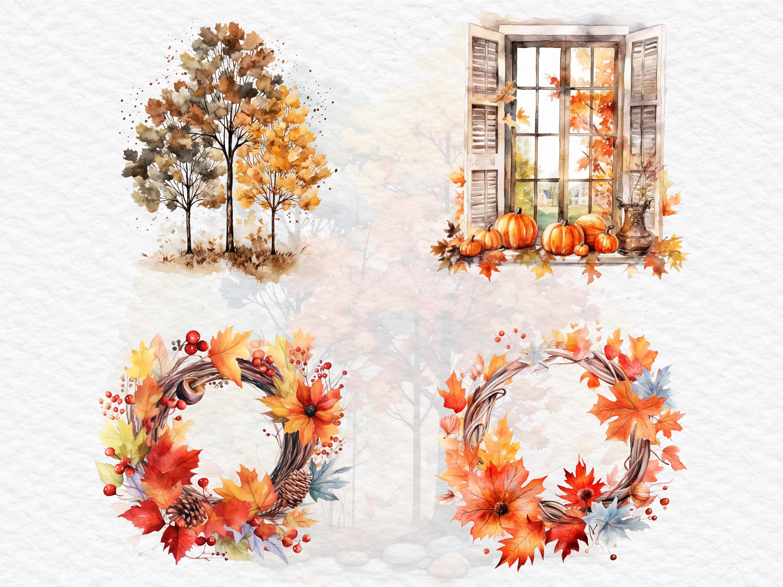 Watercolor Fall Clipart Autumn Watercolor in PNG Format - Etsy