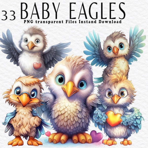 Colorful Cute Baby Eagles Clipart PNG Bundle, Watercolor PNG Files for Sublimation Design PNG, Bundle Vibrant Colors, Owl Clipart , Owl Pack