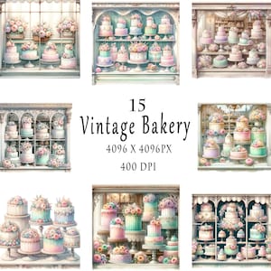 Vintage Bakery Clipart, Cake Clipart, 10 High Quality JPGs, Printable Watercolor clipart,Digital download,Paper craft,junk journals