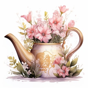 Vintage Watering Can, Flower Clipart, 18 High Quality JPGs, Printable Watercolor clipart,Digital download,Paper craft,junk journals