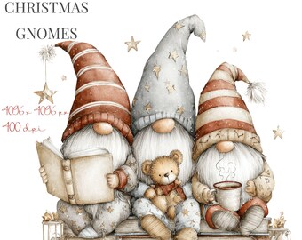 Cozy Christmas Gnomes Clipart Bundle | Sweet Nordic Holiday Illustrations | Rustic Winter Watercolor PNGs | Cute for Cards, Stickers, Crafts
