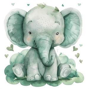 13 Plushy Elephants Clipart, Sweet Nursery Animal, Watercolor JPG, Ideal For Postcards, Junk Journal. Wall Art, Digital Printable Art