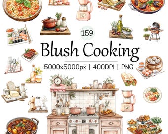 Watercolor Cooking Clipart Bundle – PNG Digital Download,Hand-Drawn Kitchen Utensils,Ingredients, and Cooking Elements for Creative Projects