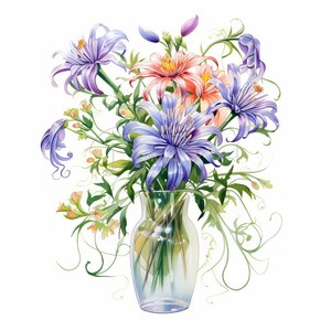 Flower in Vase Floral Watercolor Clipart Bundle - 14 High Quality JPGs,, Digital Download,Commercial Use Card Making,Digital Paper Craft