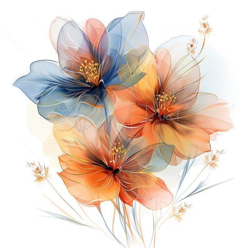 Abstract Elegant Flower Art Clipart, Colorful Bright Floral, 10 JPG, Printable Watercolor clipart,Digital download,Paper craft,junk journals image 8