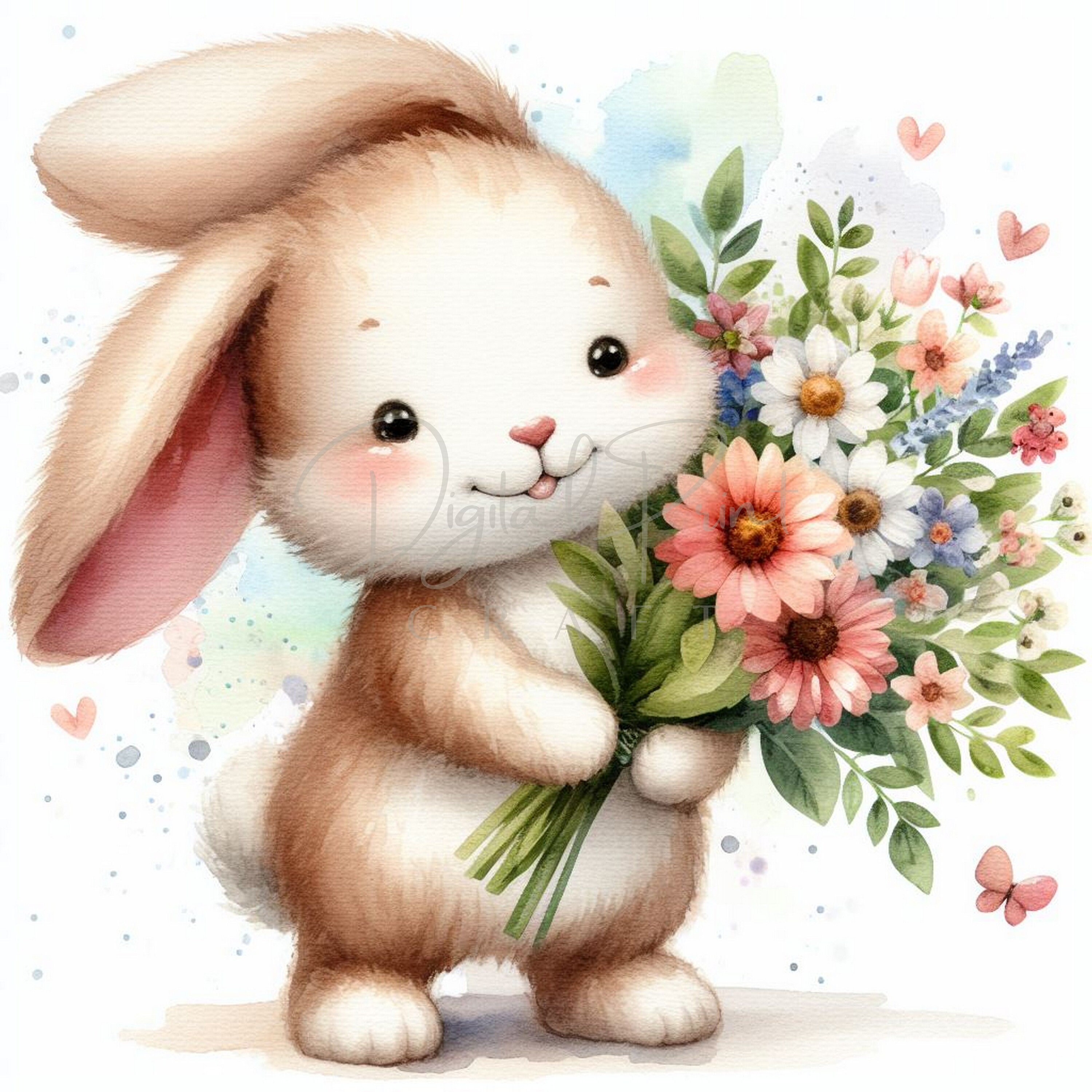 Bunny Spring Flowers 16 High Quality Jpgs Bouquet Clipart Junk
