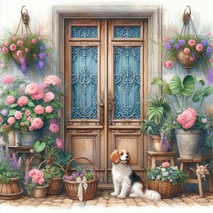 Shabby Chic French Door Clipart, Vintage House, 11 High Quality JPGs,Printable Watercolor clipart,Digital download,Paper craft,junk journals