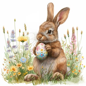 Easter Bunny Floral Spring Clipart, 15 High Quality JPGs, Flower Clipart, Digital Planner, Junk Journaling,Watercolor Clipart, Gift Card
