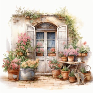 Shabby Chic Floral Door Clipart, Vintage House, 13 High Quality JPGs,Printable Watercolor clipart,Digital download,Paper craft,junk journals