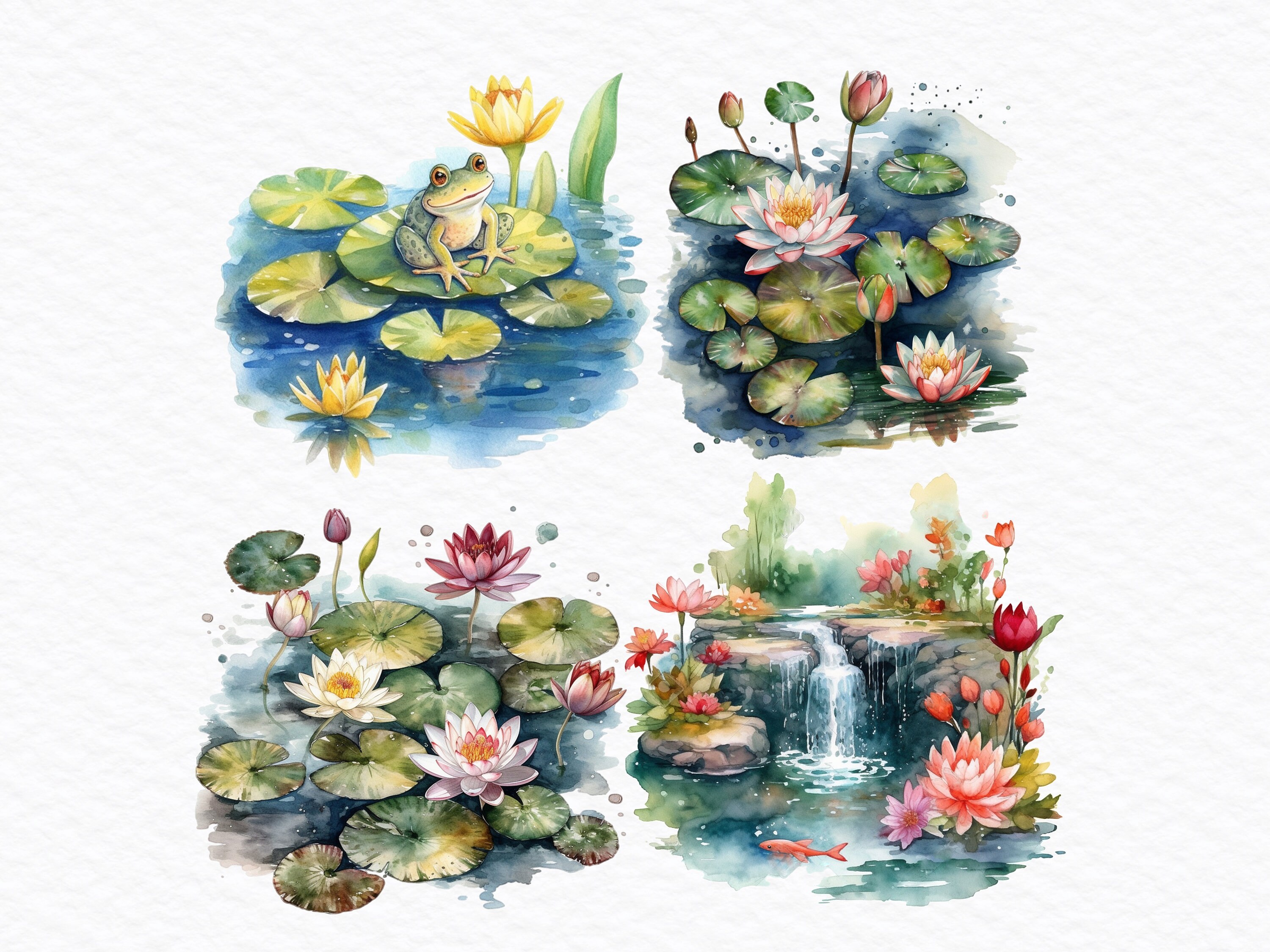Aquarell Lily Teich Clipart PNG Bundle transparent und JPG20 Aquarell