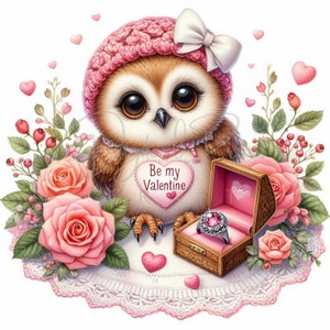 Valentine Baby Owl, 15 JPG Valentinstag Clipart, Valentine Love, Valentinstag Tier, Blumen, Ballons, Süßigkeiten Clipart, kommerzielle Nutzung