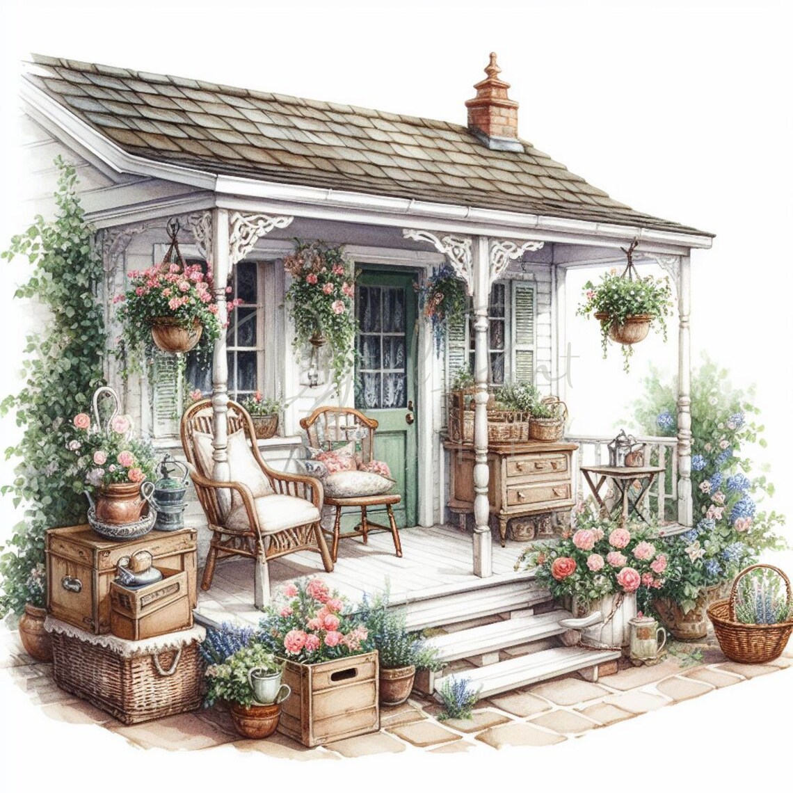 Shabby Chic Back Porch Clipart, House Clipart, 12 High Quality Jpgs ...