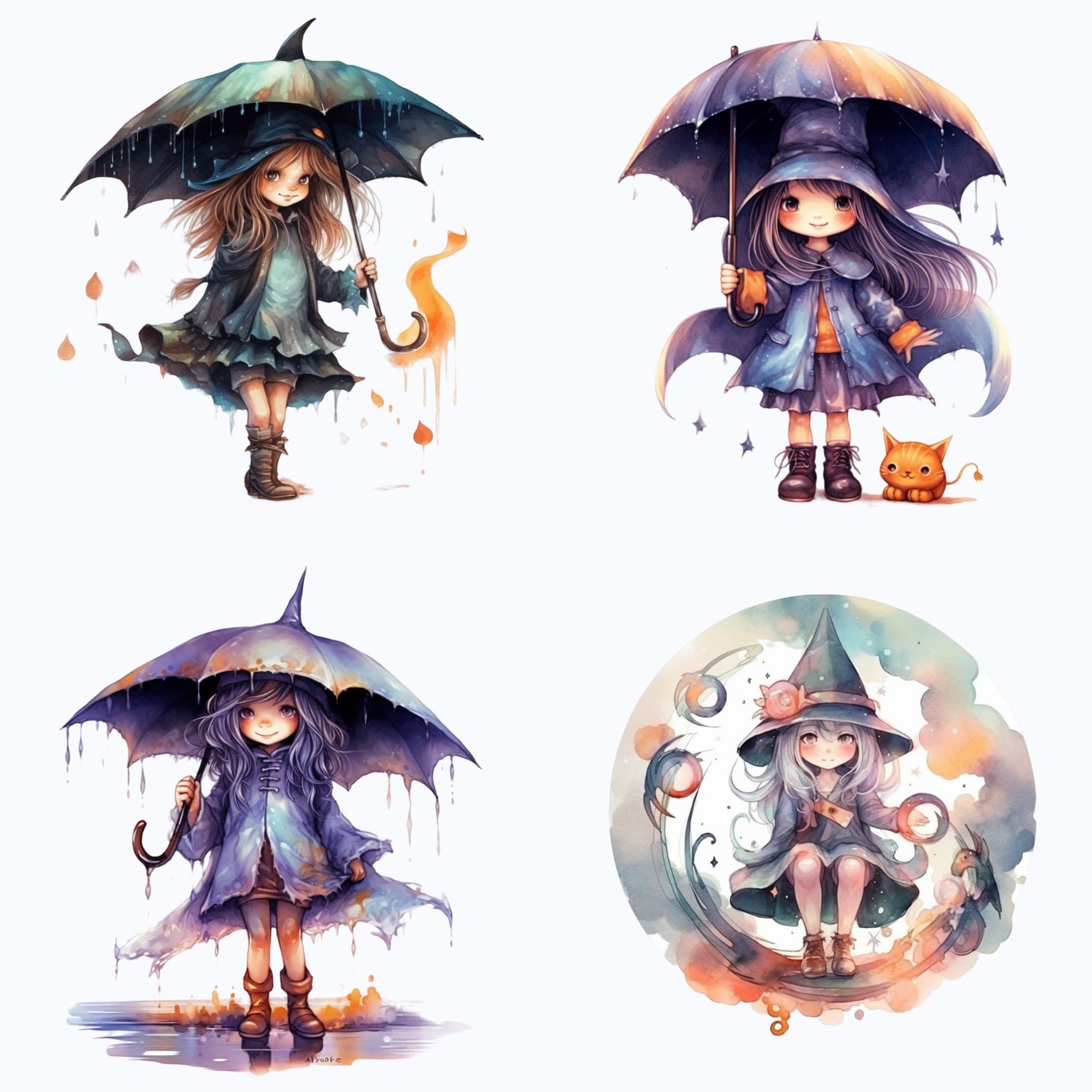 Watercolor Witches PNG Transparent Clipart Bundle Witch - Etsy