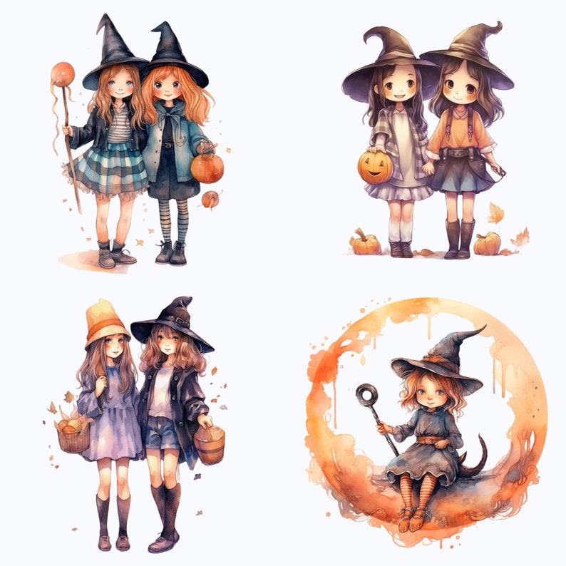Watercolor Witches PNG Transparent Clipart Bundle Witch - Etsy