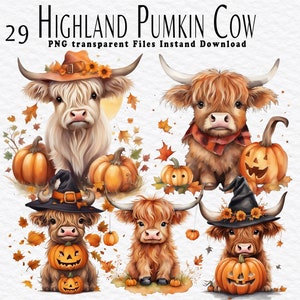 Highland Pumpkin Cow 29 png-bundel | Hooglandkoe, png PNGEgg | Commercieel gebruik Schotse hooglanders | Afdrukbare Highland Cow-kunst | Hooglandkoe herfst