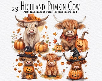 Highland Pumkin Cow 29 PNG Bundel | Highland Cow PNG | Highland Cow Commercial Use | Printable Highland Cow Art | Fall Highland Cow