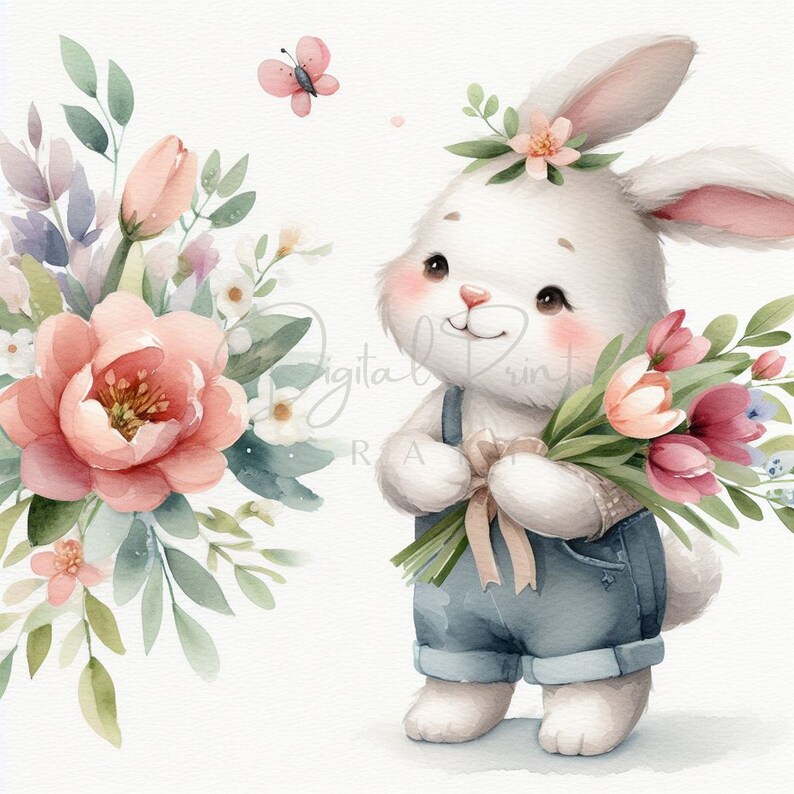 Bunny Spring Flowers 16 High Quality Jpgs Bouquet Clipart Junk