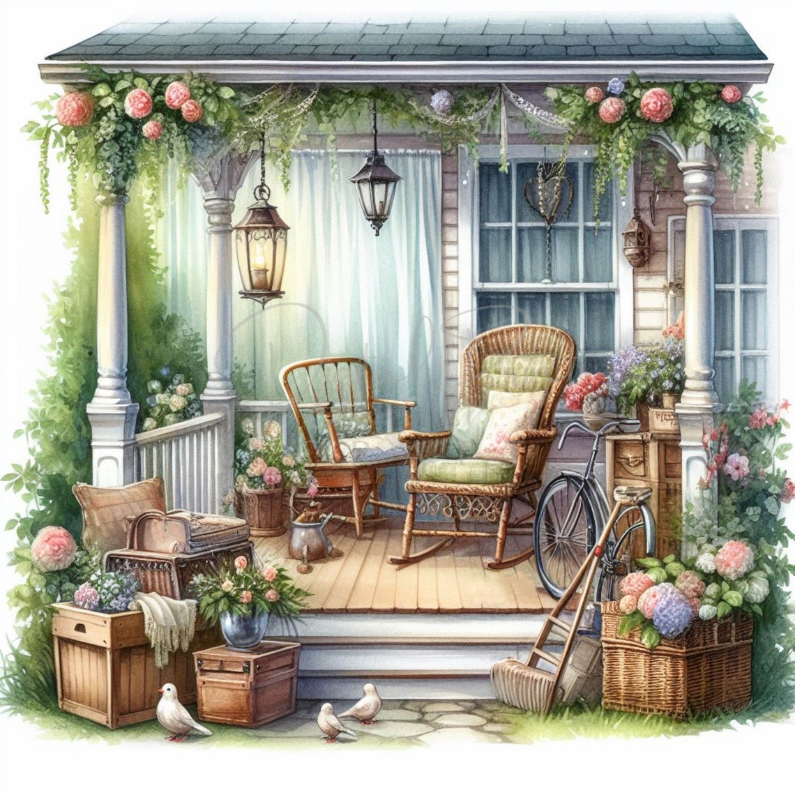 Shabby Chic Back Porch Clipart, House Clipart, 12 High Quality Jpgs ...