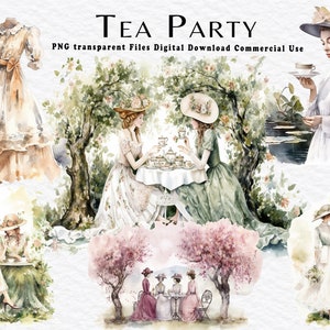 Watercolor Garden Tea Party Clipart PNG Bundle Cottagecore Romantic Clipart Planner Girl PNG transparent File Digital Download Scrapbooking