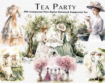 Watercolor Garden Tea Party Clipart PNG Bundle Cottagecore Romantic Clipart Planner Girl PNG transparent File Digital Download Scrapbooking