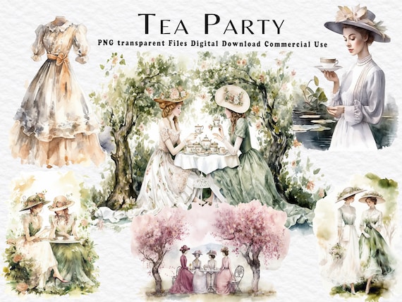 Watercolor Garden Tea Party Clipart PNG Bundle Cottagecore Romantic Clipart Planner Girl PNG transparent File Digital Download Scrapbooking