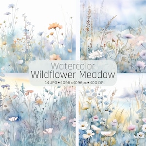 Wildflower Meadow Clipart Daisy - High Quality JPGs - Digital Planner, Junk Journaling, Watercolor Clipart-Commercial Use -Digital Download
