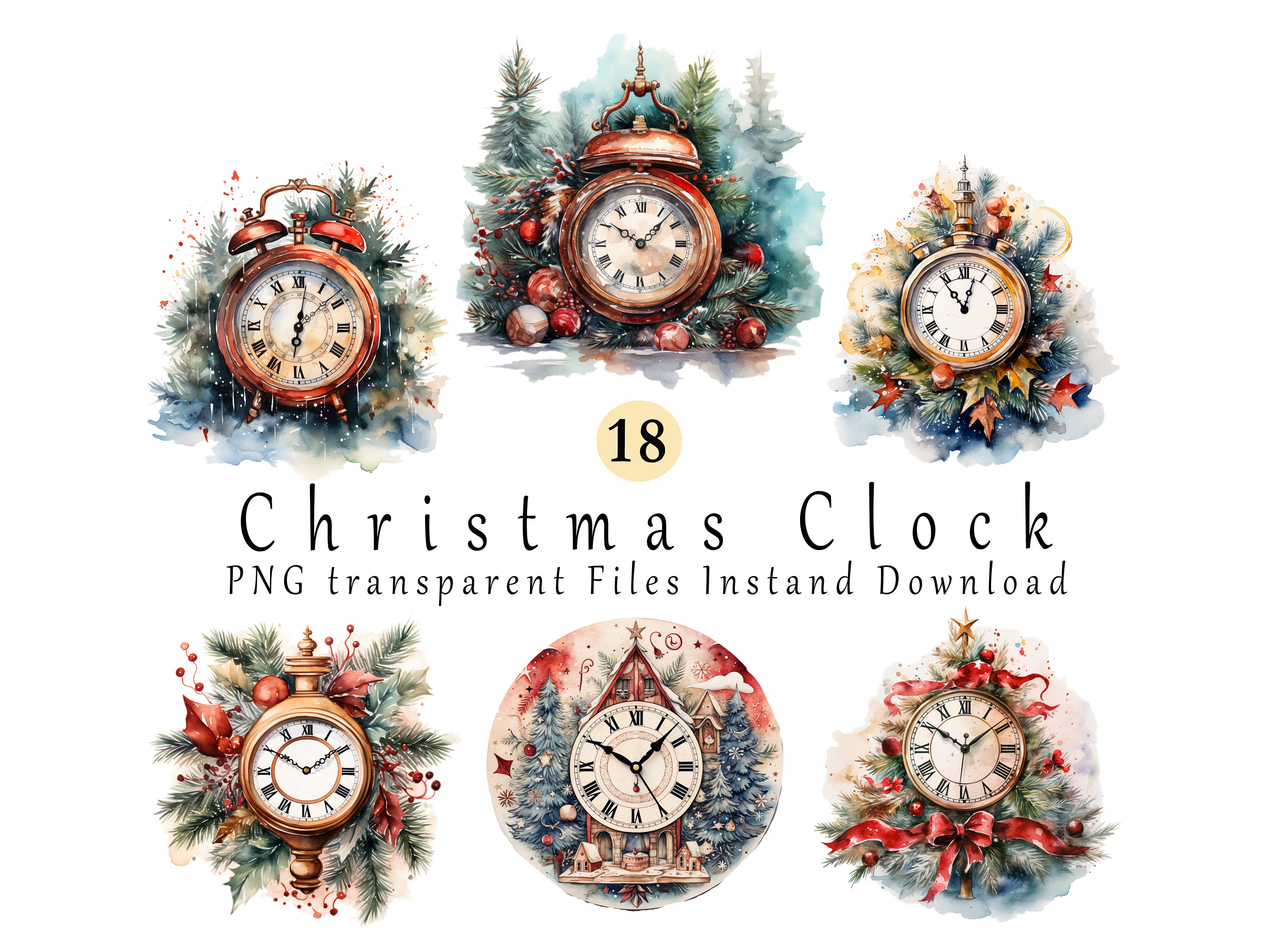 Kerstklokken clipart 18 png's, kerstversiering, klok png, digitale download, commerciële licentie, kaarten maken, digitale papierkunst