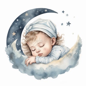 Sleeping Baby Clipart, Children Clipart, 13 High Quality JPGs, Printable Watercolor clipart,Digital download,Paper craft,junk journals