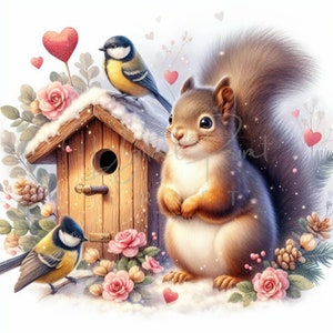 Valentine Squirrel Clipart, 10 JPG Valentines Day Clipart, Valentine Animal Clipart, Bird Clipart, Instand Download, Commercial Use