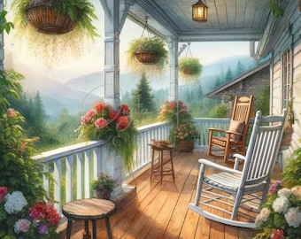 Mountain Cabin Porch Clipart, House Clipart, 10 High Quality JPGs, Printable Watercolor clipart,Digital download,Paper craft,junk journals