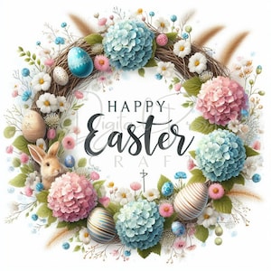 Osterkranz Clipart, 15 hochwertige JPG, Frohe Ostern Clipart, Osterblumen JPG, Aquarell Clipart, digitaler Download, Junk Journal