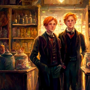 Ginger Twins in a Joke Shop Illustration, Wall Art, Art Print, Digital Download, Digital Print, Wall Decor, Home Decor