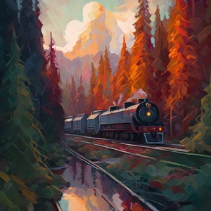 Magical Train to Castle Art Print: Fall Landscape (Digital Download)
