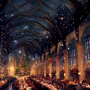 Christmas at Magical Castle Illustration, Wall Art, Art Print, Digital Download, Digital Print, Wall Decor, Home Decor