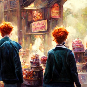 Ginger Twins in a Joke Shop Illustration, Wall Art, Art Print, Digital Download, Digital Print, Wall Decor, Home Decor