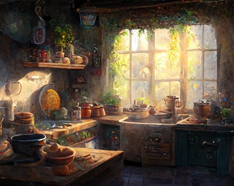 Kitchen of The Burrow Art Print: Magical Home Decor (Digital Download)