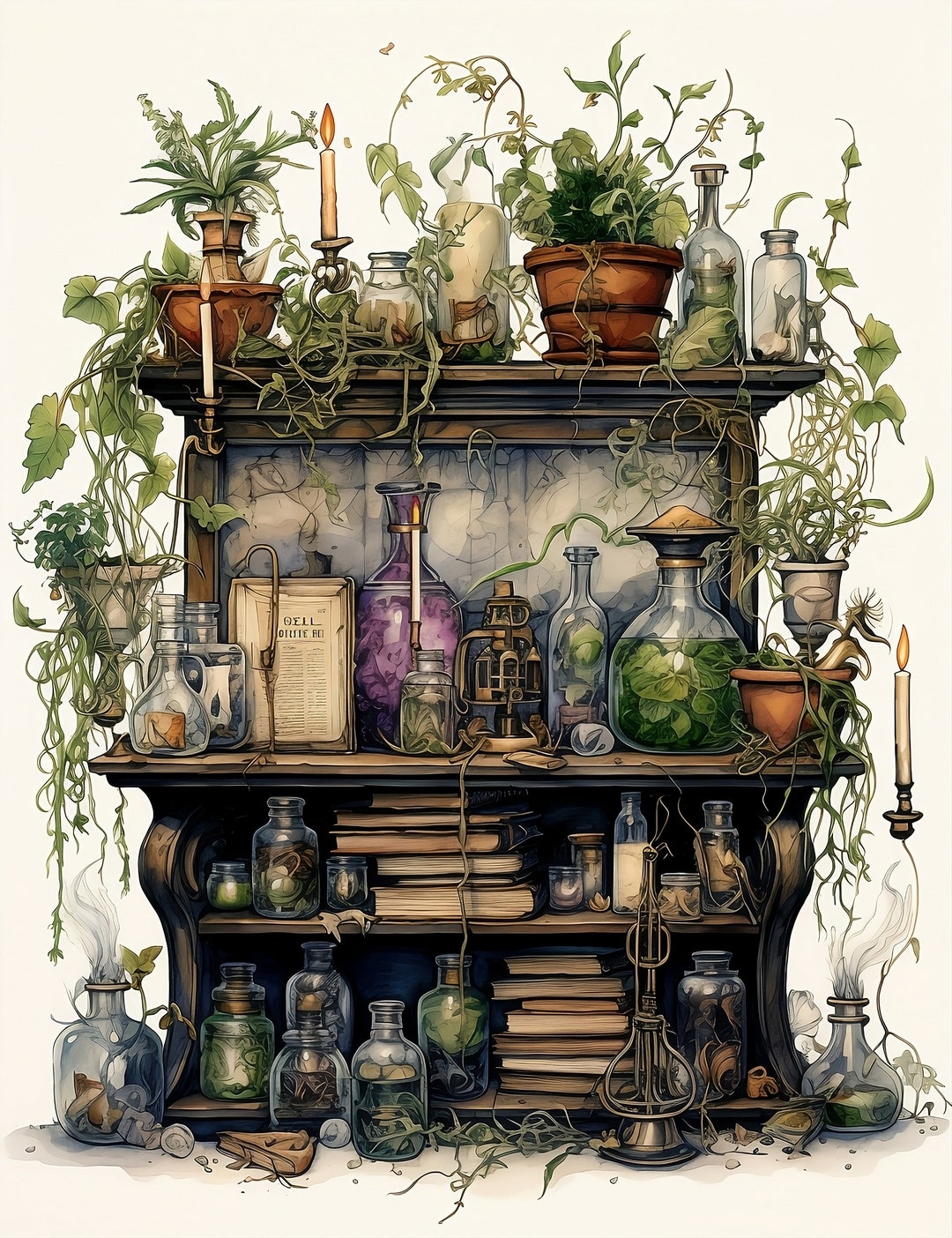 Herbology Station Illustration, Wall Art, Art Print, Digital Download