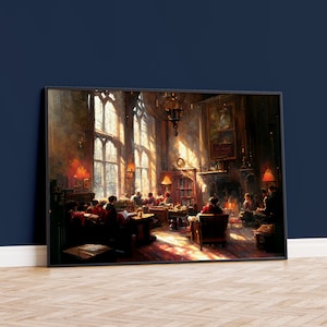 Red and Gold Whimsical School Common Room Premium Matte Paper Poster Wall Art, Art Print, Wall Decor, Home Decor