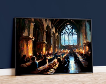Grote zaal illustratie kunstafdruk, decor magische waaier