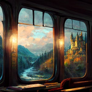 Magical School Train Illustration: Fantasy Castle Wall Art (Digital Download)