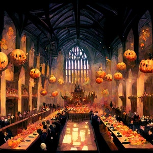 Halloween at Magical Castle Illustration, Wall Art, Art Print, Digital Download, Digital Print, Wall Decor, Home Decor